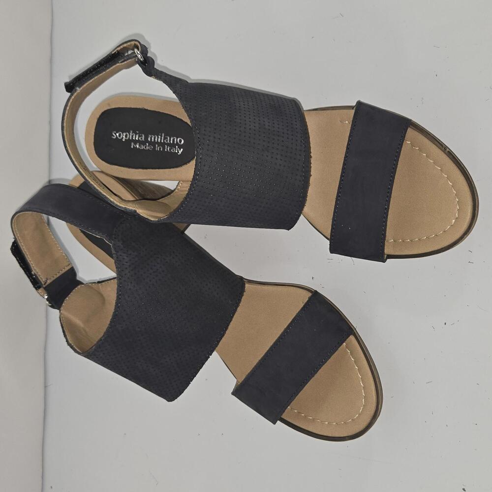0228 Sophia Milano Navy‎ Leather Slingback Peep Toe Sandals Size 9.5